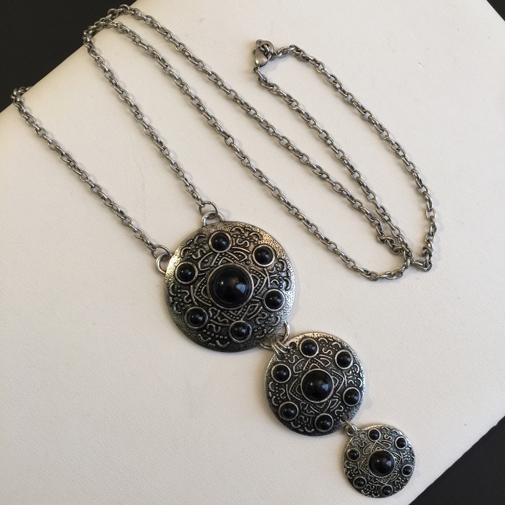 H&M Silver Triple Tier Disc Long Necklace - Picture 2 of 2